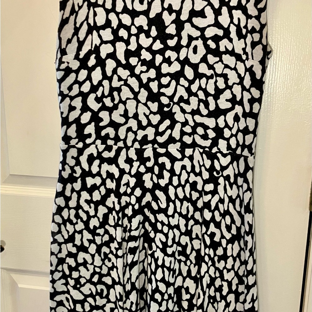 Loft Black & White Abstract Leopard Print Fit & Flare Dress / Woman’s M